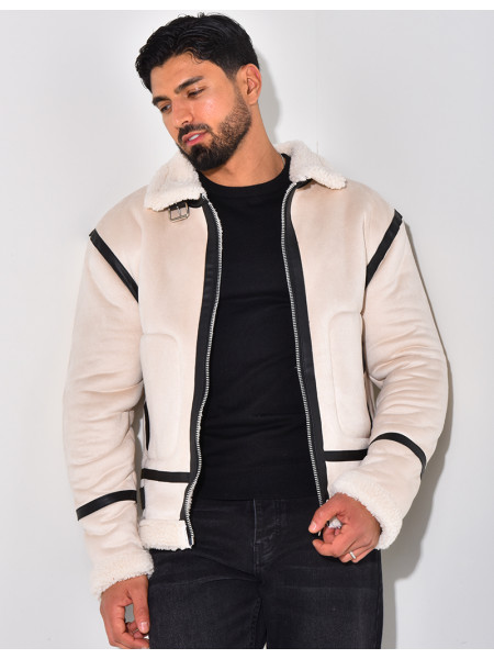 Bombardier en suédine et fourrure