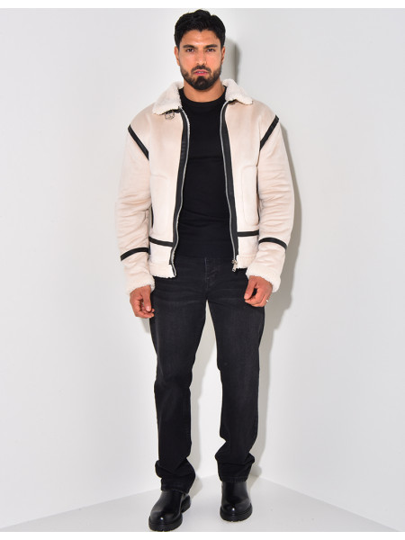 Bombardier en suédine et fourrure