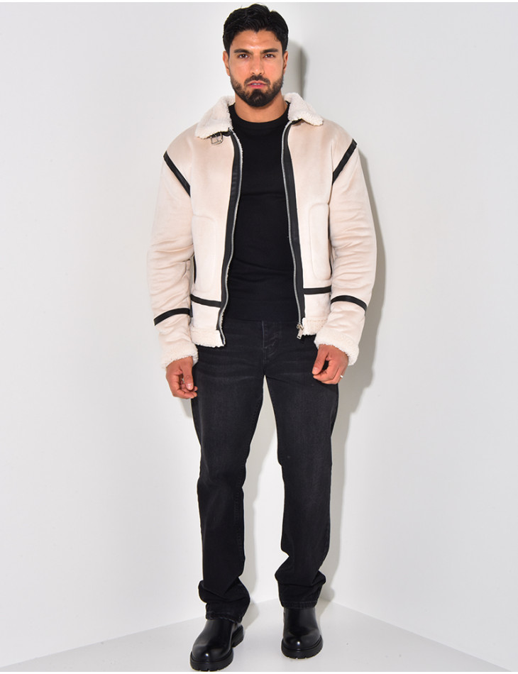 Bombardier en suédine et fourrure