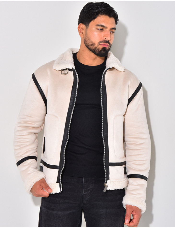 Bombardier en suédine et fourrure