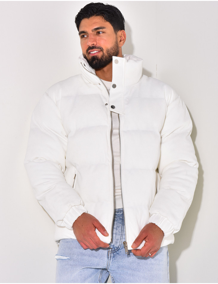 Doudoune côtelée à col cheminée