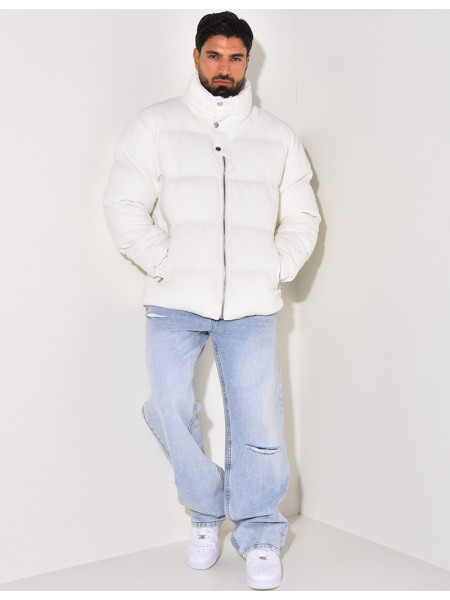 Doudoune côtelée à col cheminée