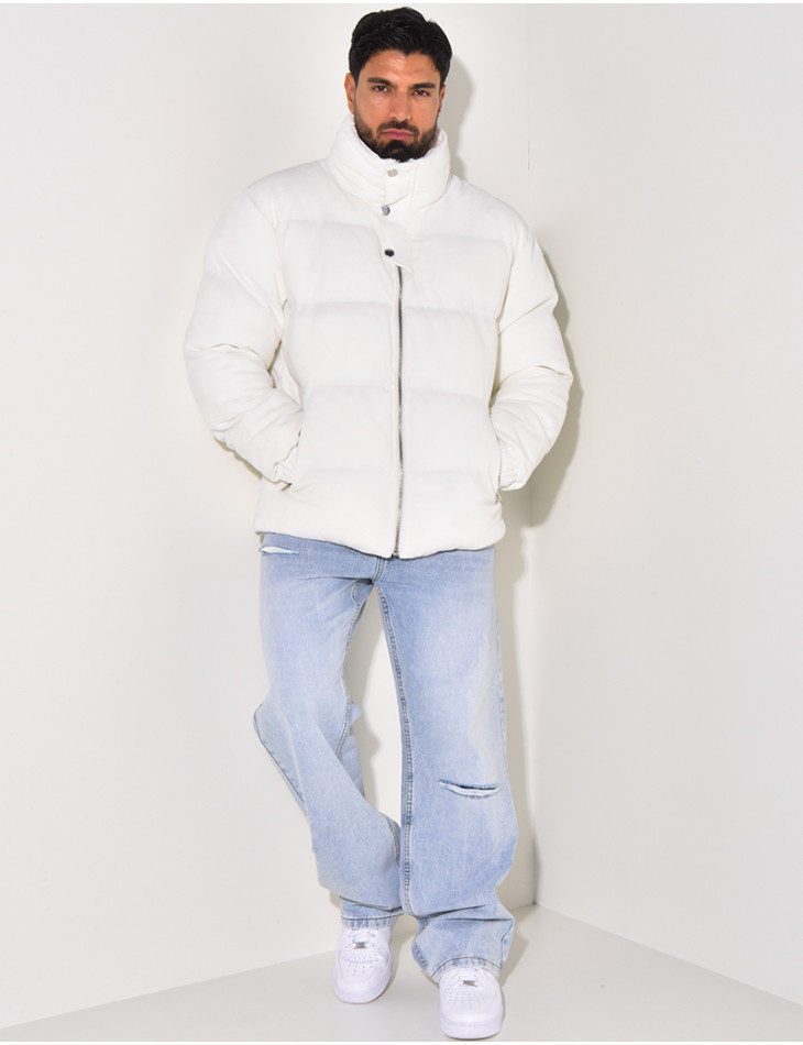 Doudoune côtelée à col cheminée