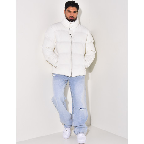 Doudoune côtelée à col cheminée