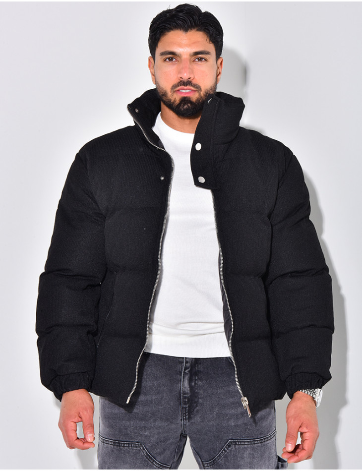 Doudoune côtelée à col cheminée