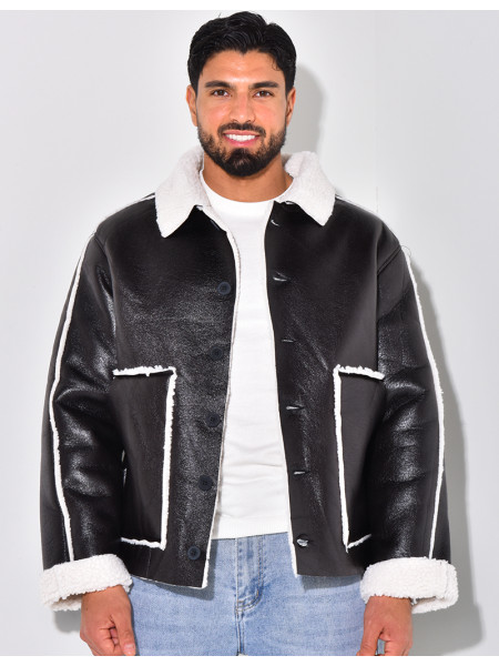 Veste en similicuir et fourrure