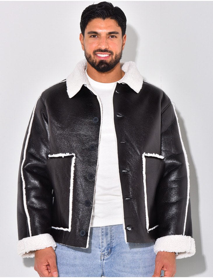 Veste en similicuir et fourrure