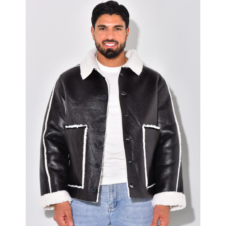 Veste en similicuir et fourrure