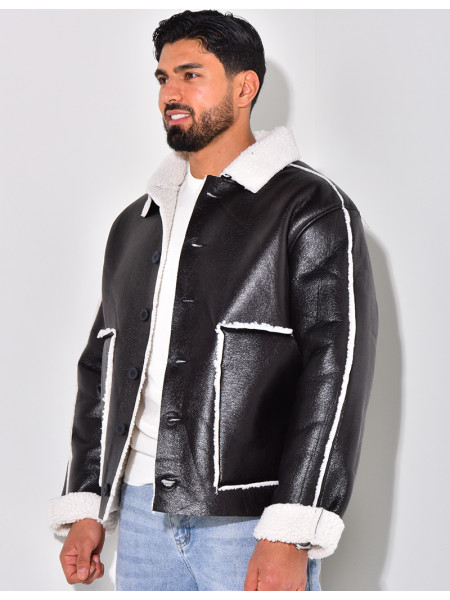 Veste en similicuir et fourrure