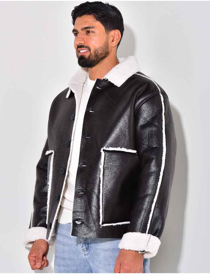Veste en similicuir et fourrure
