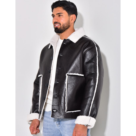 Veste en similicuir et fourrure