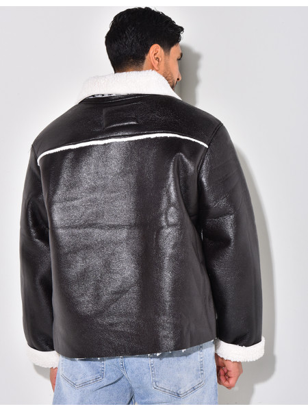 Veste en similicuir et fourrure