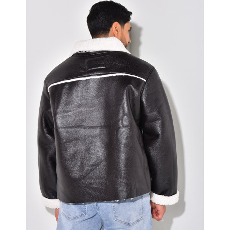 Veste en similicuir et fourrure