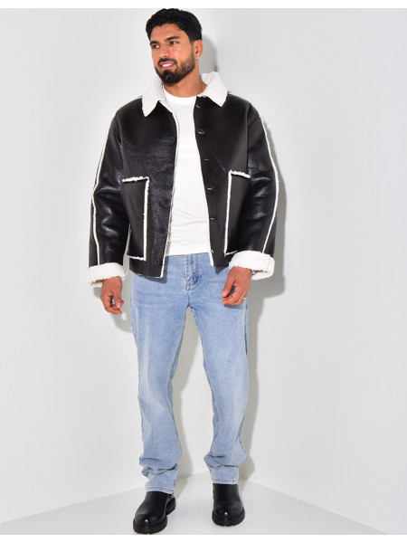 Veste en similicuir et fourrure