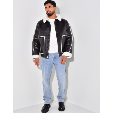 Veste en similicuir et fourrure