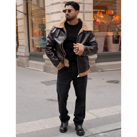 Bombardier en similicuir et fourrure