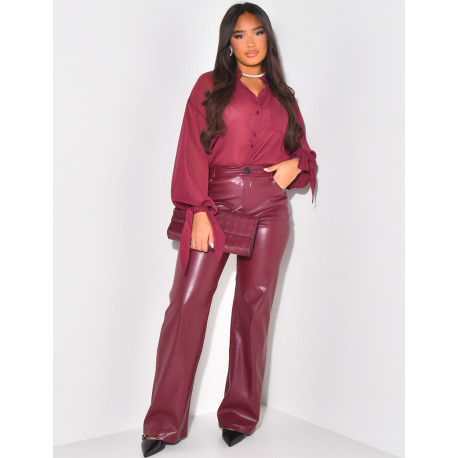 Sheer voile shirt with knotted sleeves