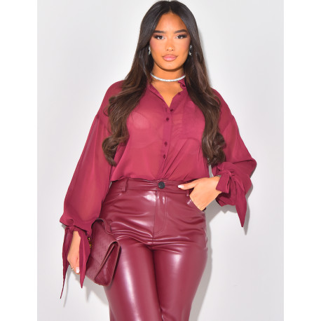 Sheer voile shirt with knotted sleeves