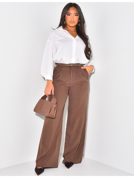 Pantalon à rayures et bande contrastante