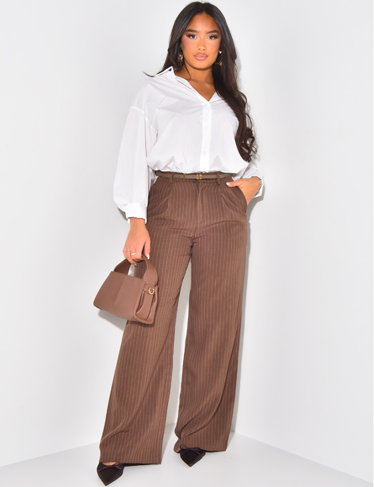 Pantalon à rayures et bande contrastante