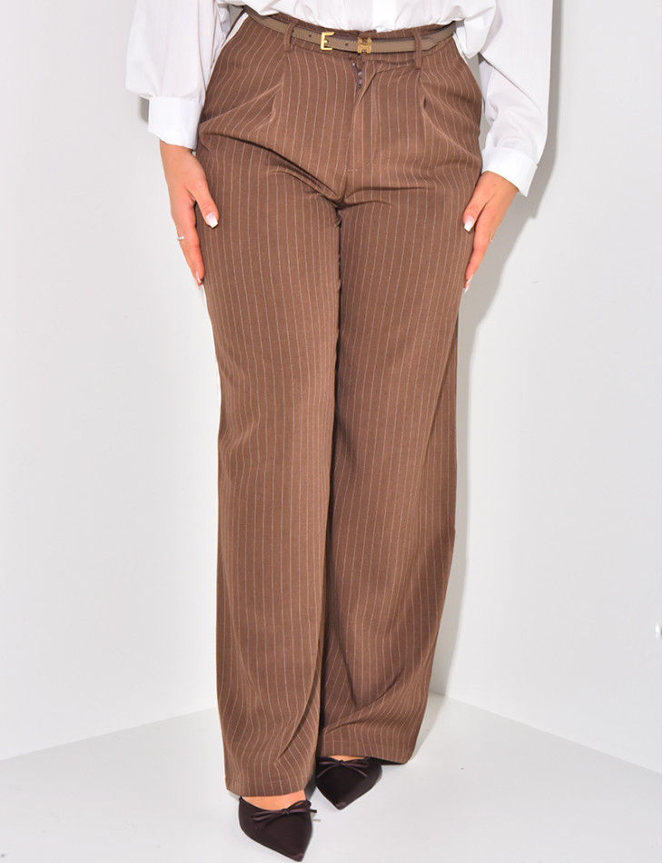 Pantalon à rayures et bande contrastante