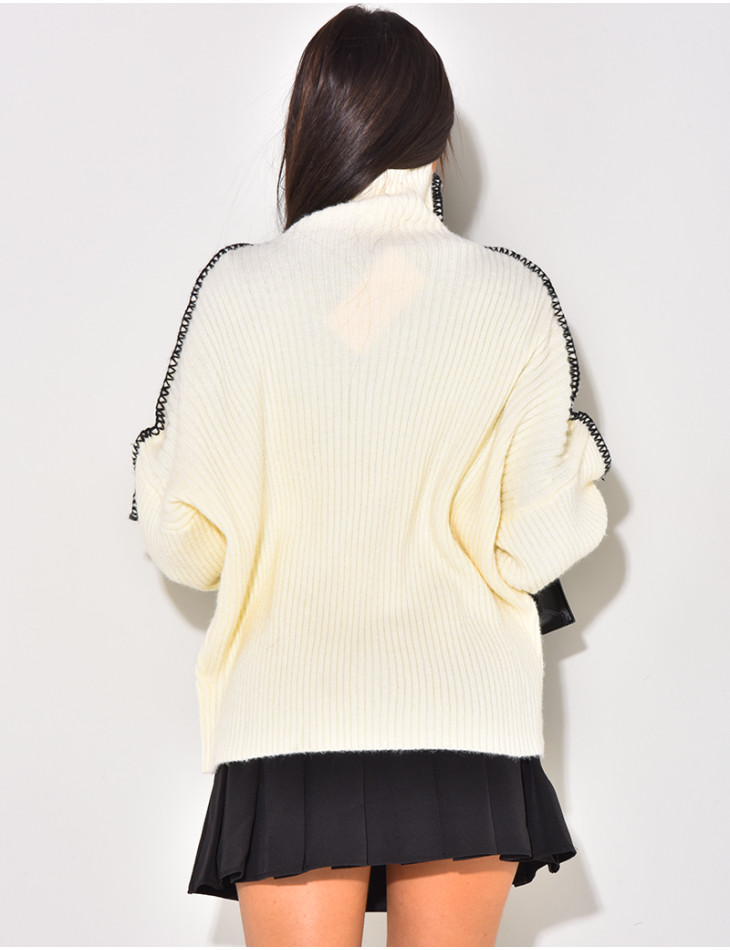 Pull en maille à surpiqûres contrastantes