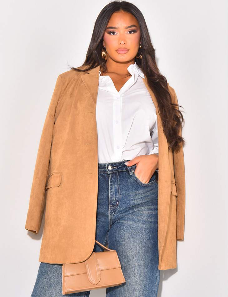 Langer Blazer aus dickem Wildleder