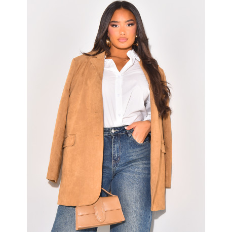 Langer Blazer aus dickem Wildleder