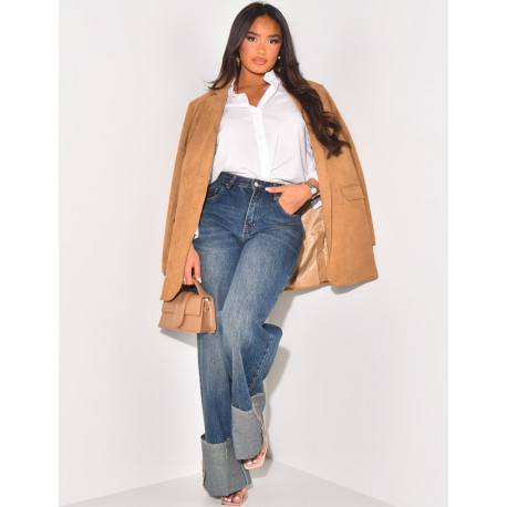 Long blazer in thick suede