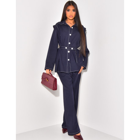 Mid-length shirt and denim trousers set
