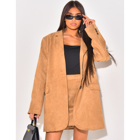 Long blazer in thick suede