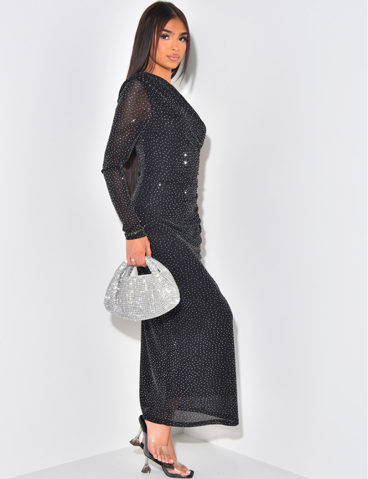 Asymmetrical dress with rhinestones