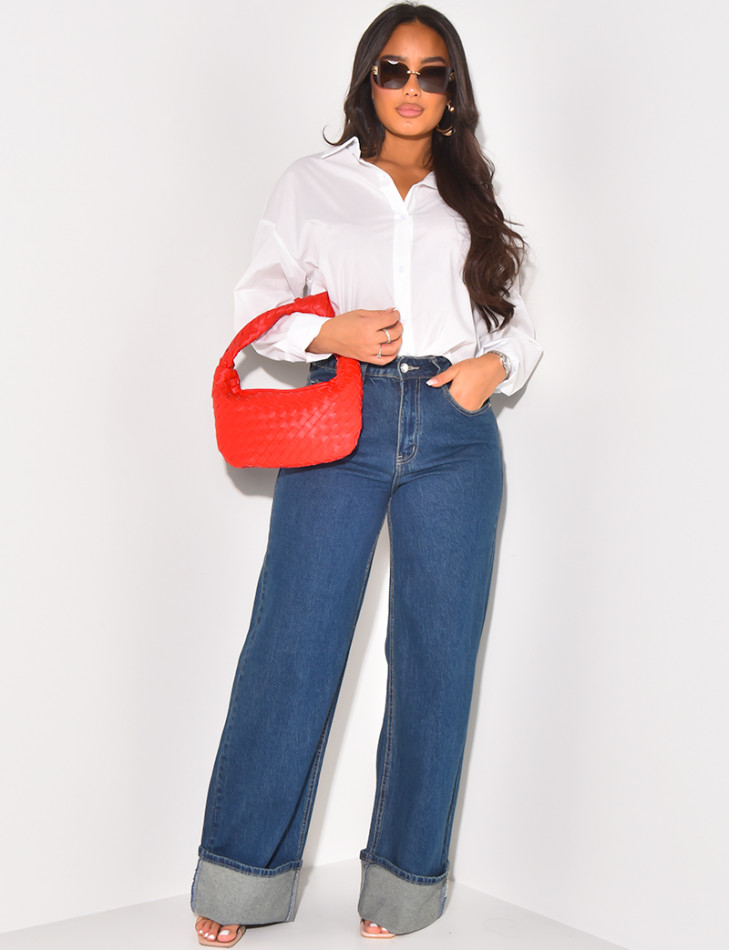 Wide raw jeans with cuffs