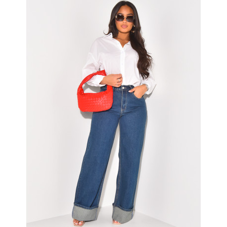 Wide raw jeans with cuffs