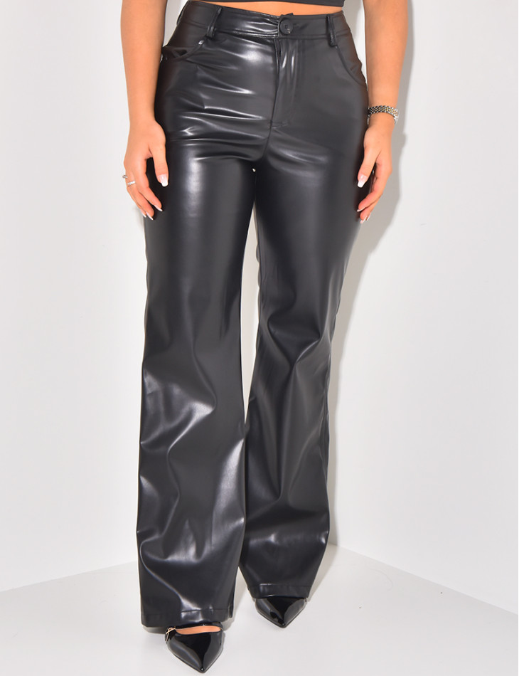 Pantalon en simili coupe large