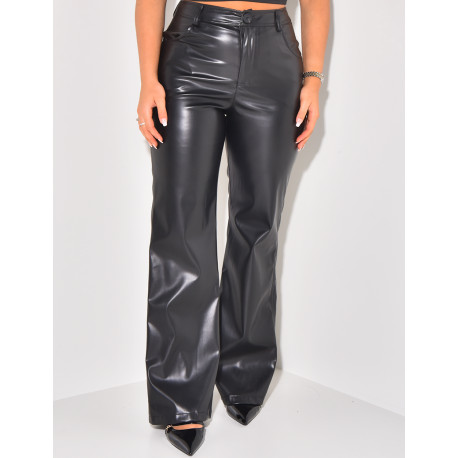 Pantalon en simili coupe large