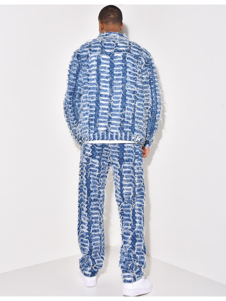 Ensemble en jeans pantalon et veste effet déchiré