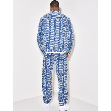 Ensemble en jeans pantalon et veste effet déchiré