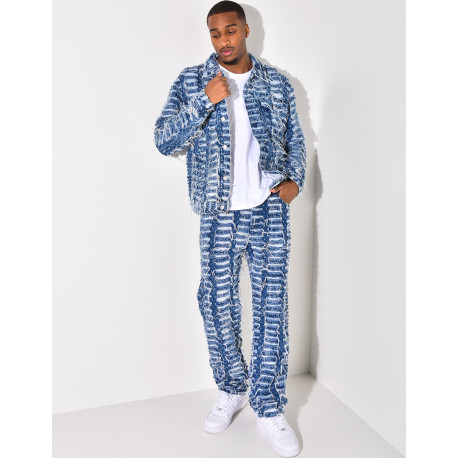 Ensemble en jeans pantalon et veste effet déchiré