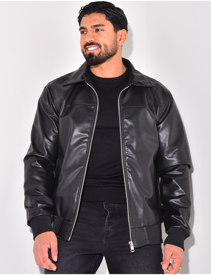 Veste en similicuir uni