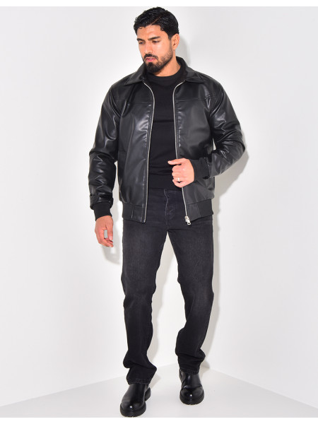 Veste en similicuir uni