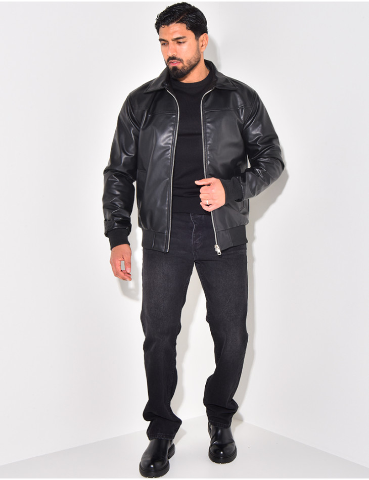 Veste en similicuir uni