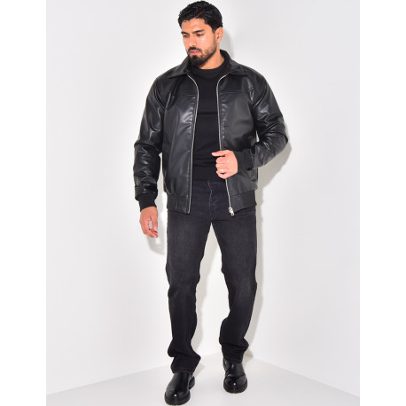 Veste en similicuir uni