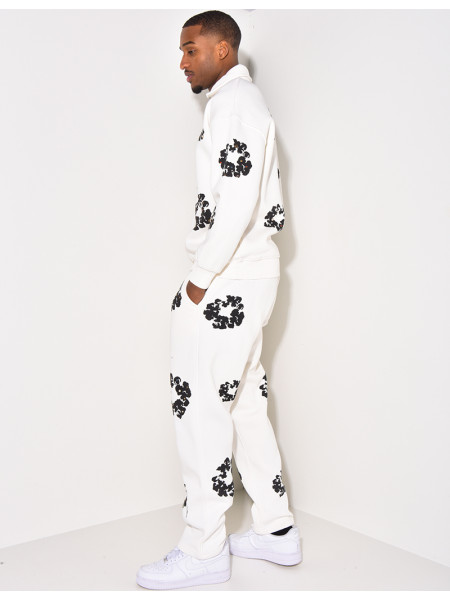 Ensemble jogging et sweat à zip motifs fleurs