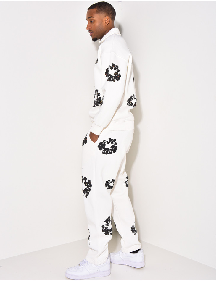 Ensemble jogging et sweat à zip motifs fleurs