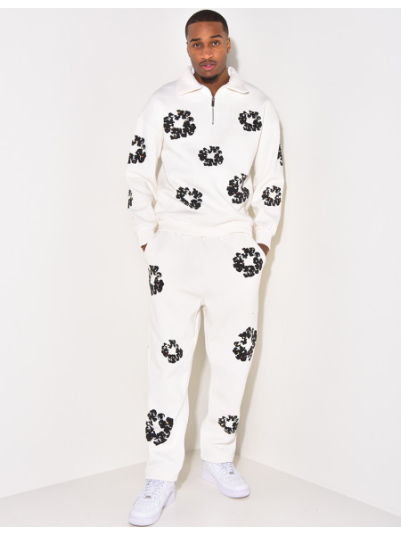 Ensemble jogging et sweat à zip motifs fleurs