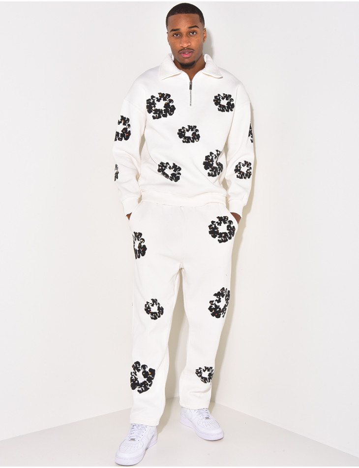 Ensemble jogging et sweat à zip motifs fleurs