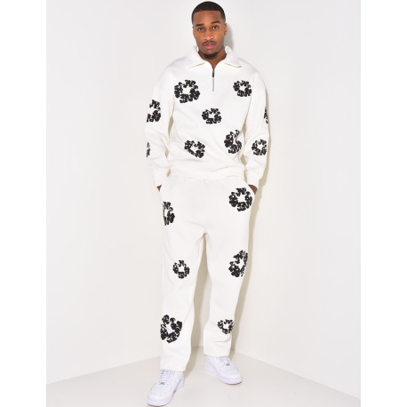 Ensemble jogging et sweat à zip motifs fleurs