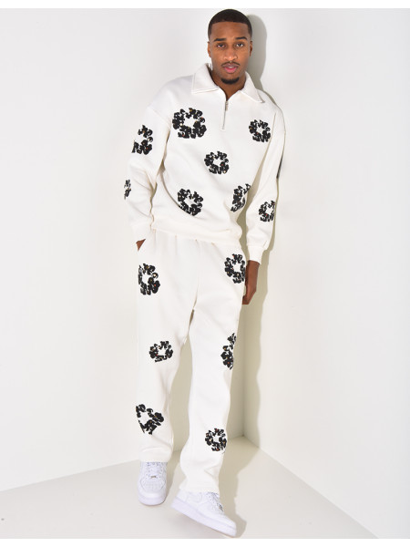 Ensemble jogging et sweat à zip motifs fleurs