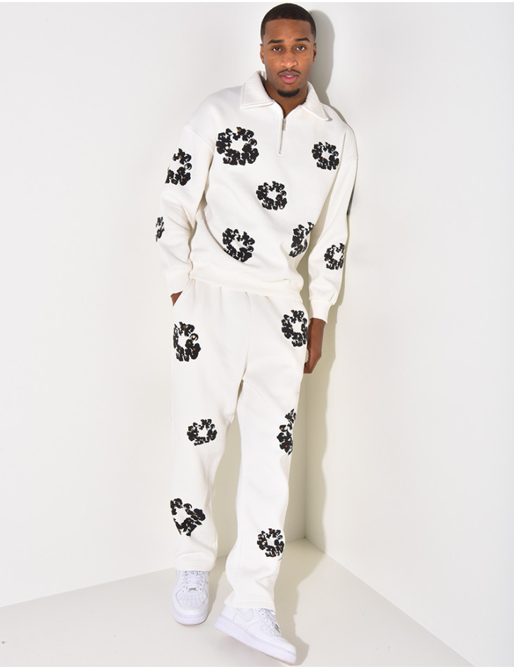 Ensemble jogging et sweat à zip motifs fleurs